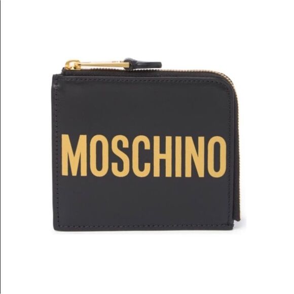 NWT Authentic MOSCHINO Italian Leather logo zip card case wallet - Picture 1 of 11